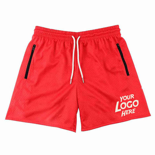 Breathable Red Running Shorts with Zip Pockets and Custom Logo