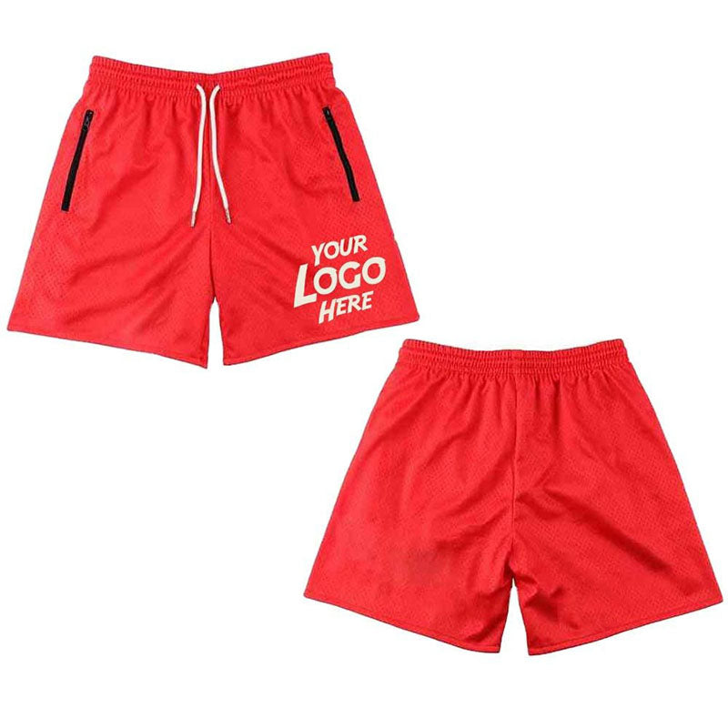 Breathable Red Running Shorts with Zip Pockets and Custom Logo